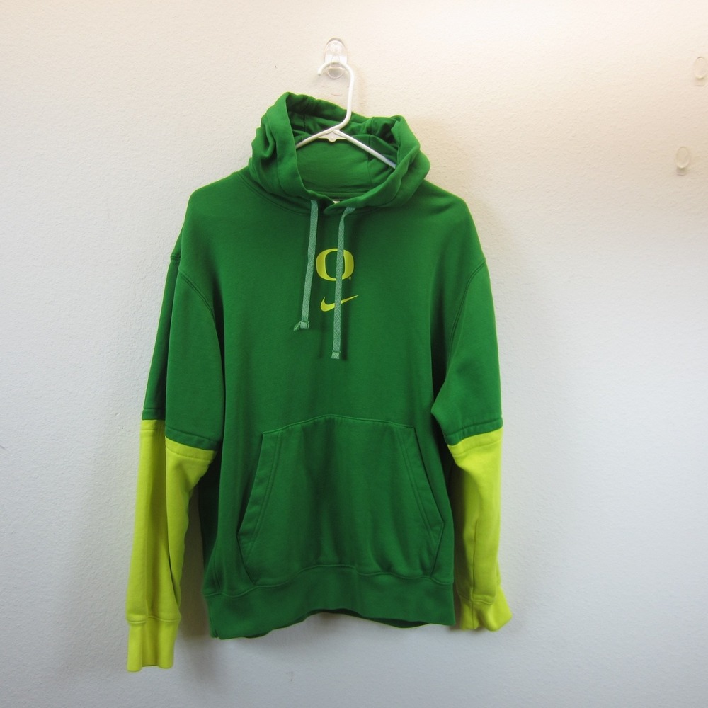 Oregon Ducks Hoodie Sweatshirt Mens M Green Yellow Nike Swoosh Therma Fit Logo